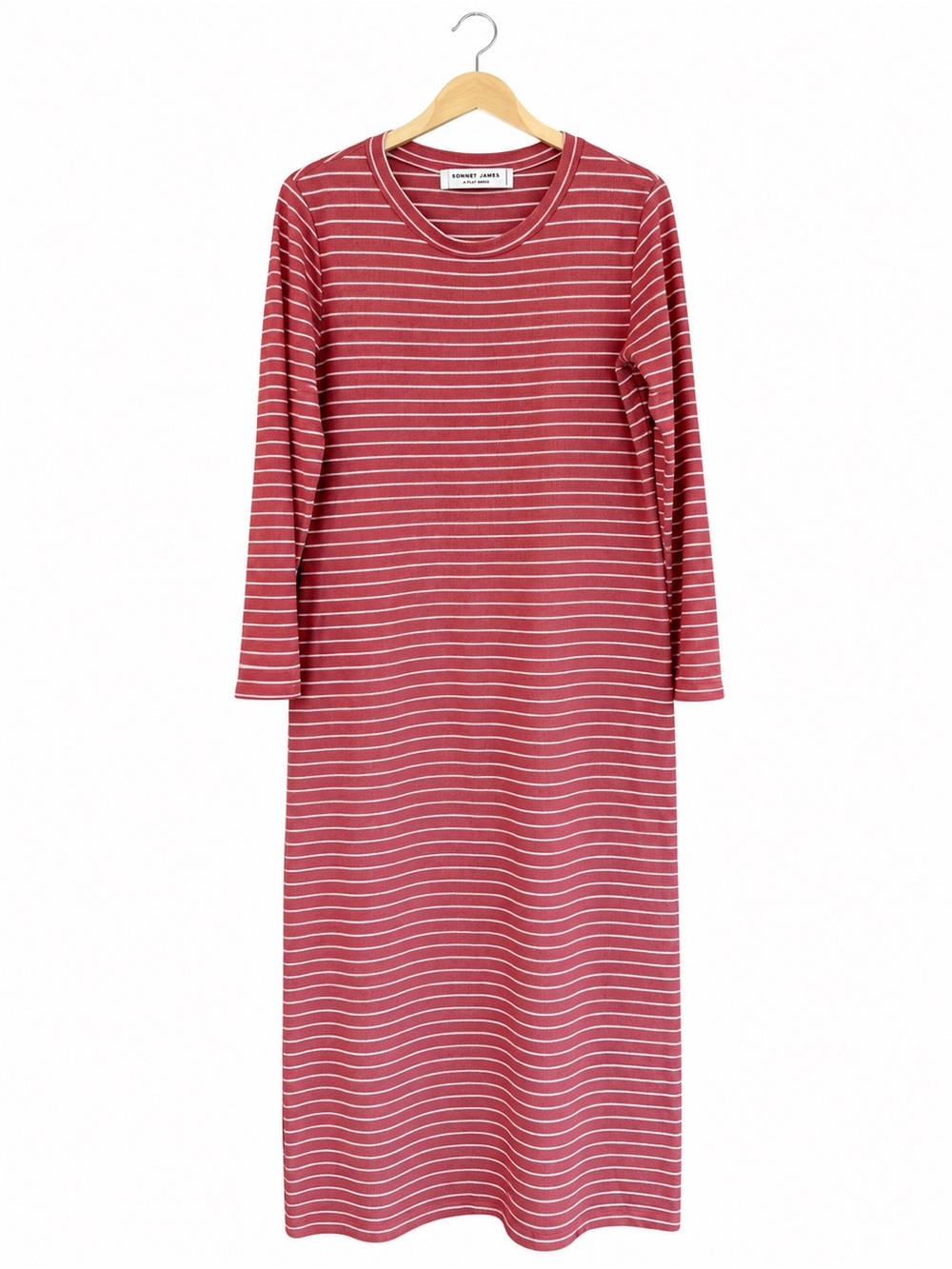 Sonnet James Reese Play Dress Small Tall Red White Stripe Midi Long Sleeve